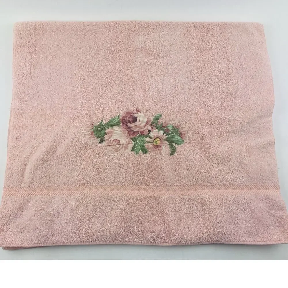 Vintage WAMSUTTA Towel Lot Set Pink Flower Floral Bath & Hand Set Somerset Rose